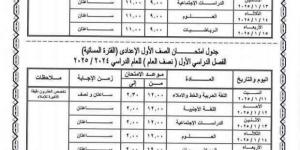 جدول امتحانات الصفين الأول والثاني الإعدادي بالقاهرة 2025