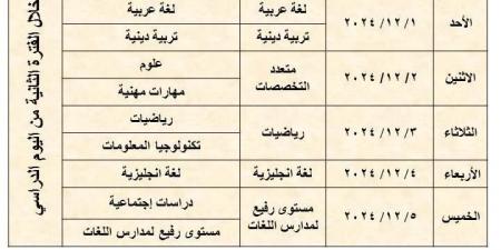 جدول امتحانات شهر نوفمبر 2024 لطلاب المرحلة الابتدائية بالقاهرة - في المدرج