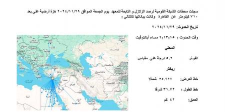 معهد الفلك يصدر بيانًا حول زلزال اليوم (تفاصيل)