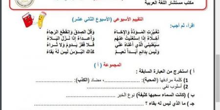 مراجعات نهائية.. أسئلة تقييم الاسبوع الـ 12 في اللغة العربية الصف السادس الابتدائي