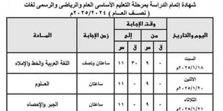 الآن جدول امتحانات الصف الثالث الإعدادي الترم الأول 2025