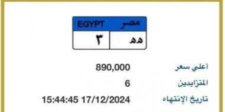 سعر لوحة السيارة المميزة "هـ هـ - 3" يقترب من 900 ألف جنيه