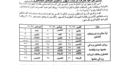 عاجل.. المالية تعلن صرف مرتبات شهر ديسمبر الأحد المقبل - في المدرج