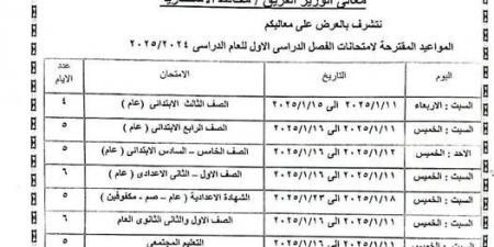 عاجل - جدول امتحانات الترم الأول 2025 الإسكندرية لجميع المراحل التعليمية