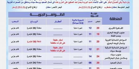 حالة الطقس اليوم السبت 21 ديسمبر 2024 في مصر.. العظمى 20