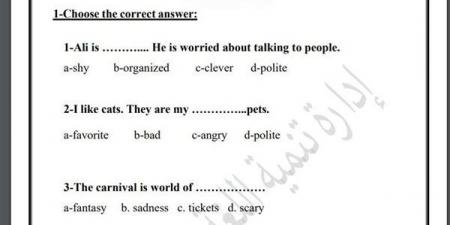 مراجعات نهائية.. أسئلة تقييم الاسبوع الـ 15 في اللغة الإنجليزية لـ الصف السادس الابتدائي