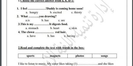 مراجعات نهائية.. لطلاب الصف الثالث الابتدائي.. أسئلة تقييم الاسبوع الـ 15 في اللغة الإنجليزية