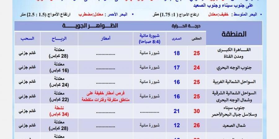 مائل للبرودة ليلًا وفي الصباح الباكر.. بيان مهم بشأن حالة الطقس اليوم الثلاثاء