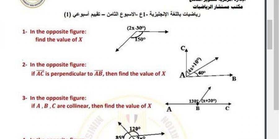 مراجعات نهائية.. أسئلة تقييم الأسبوع الثامن الرياضيات math لـ الصف الأول الإعدادي