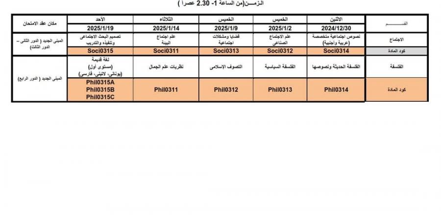 جدول امتحانات الفرقة الثالثة لكلية الآداب جامعة القاهرة 2024/2025 - في المدرج