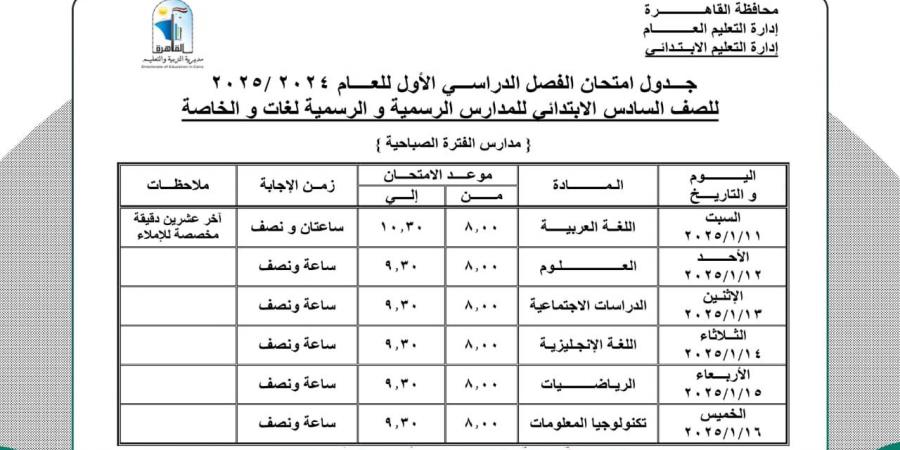 اليوم والتواريخ.. موعد امتحانات الترم الأول 2025 للشهادة الإعدادية بالقاهرة