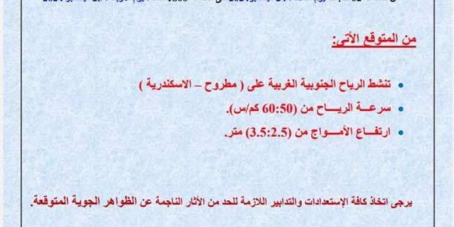 ظاهرة جوية تضرب محافظتين لمدة 40 ساعة.. تفاصيل حالة الطقس غدا