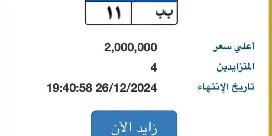 بـ2 مليون جنيه.. 4 أشخاص يتنافسون على لوحة سيارة "ب ب - 11" المميزة