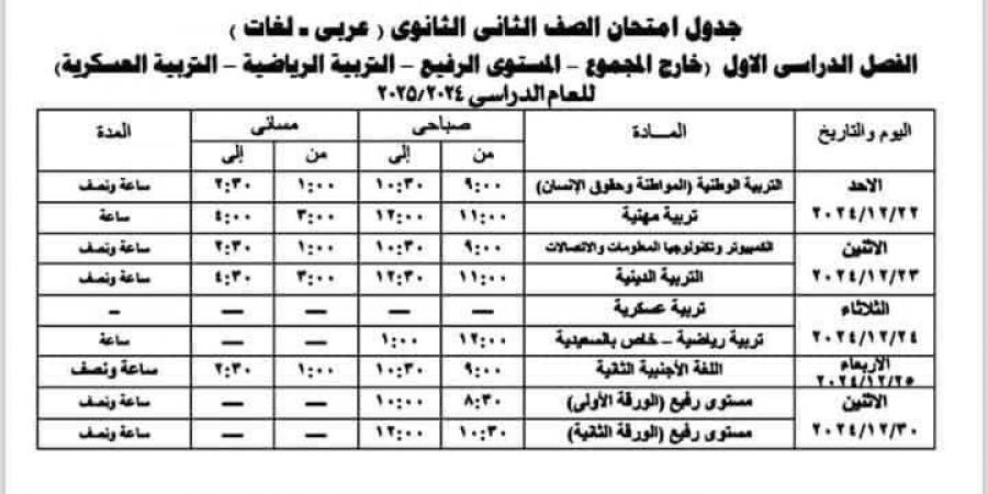 جدول امتحانات الترم الأول للصفين الأول والثاني الثانوي بالجيزة